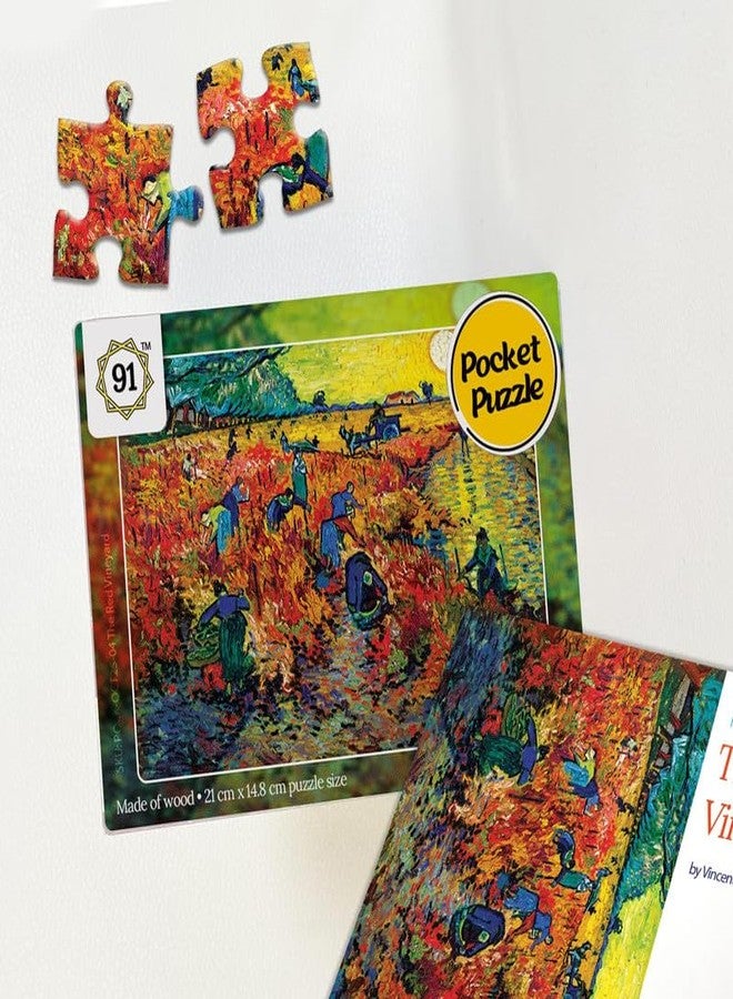 91Knots | The Red Vineyard by Vincent Van Gogh 108 Pieces Premium Wooden Small Jigsaw Puzzle for Adults & Teens | Classical Art Brain Teaser | Mindfulness Activity | Travel-Friendly Gift - Image 1